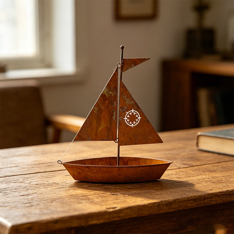 🌱 Rustic Sailboat Metal Planter – Handcrafted, weather-resistant & perfect for succulents, herbs or flowers – charming garden or shelf decor 🏡