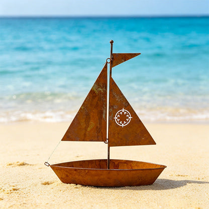 🌱 Rustic Sailboat Metal Planter – Handcrafted, weather-resistant & perfect for succulents, herbs or flowers – charming garden or shelf decor 🏡