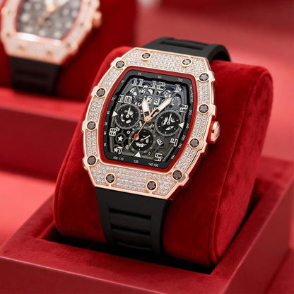 📢📢40% OFF !! ⏰ Luxury Men's Tonneau-Shaped Watch with Rhinestone Embellishment