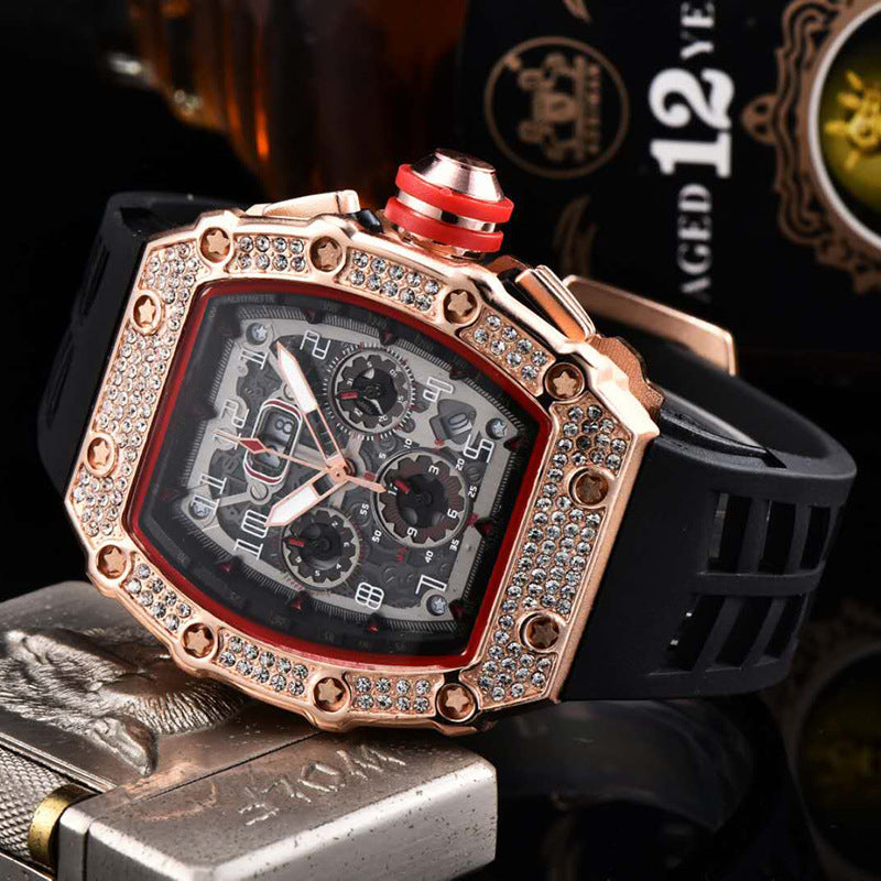 📢📢40% OFF !! ⏰ Luxury Men's Tonneau-Shaped Watch with Rhinestone Embellishment