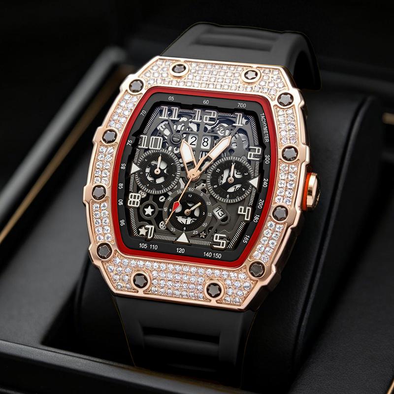 📢📢40% OFF !! ⏰ Luxury Men's Tonneau-Shaped Watch with Rhinestone Embellishment