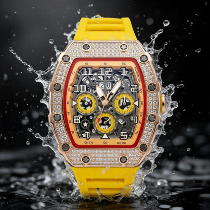 📢📢40% OFF !! ⏰ Luxury Men's Tonneau-Shaped Watch with Rhinestone Embellishment