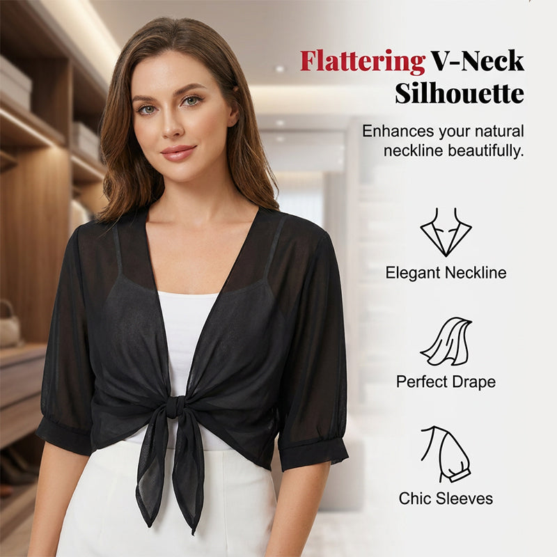 Women's Elegant Chiffon Tie-Front Cropped Top