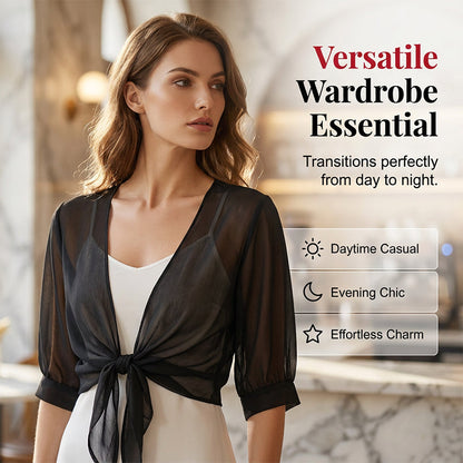 Women's Elegant Chiffon Tie-Front Cropped Top