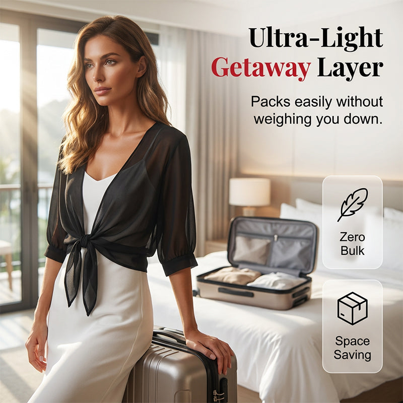 Women's Elegant Chiffon Tie-Front Cropped Top