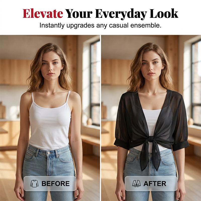 Women's Elegant Chiffon Tie-Front Cropped Top