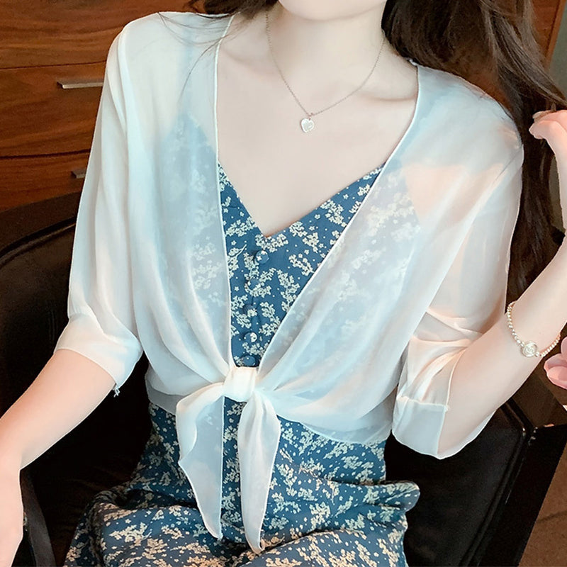 Women's Elegant Chiffon Tie-Front Cropped Top
