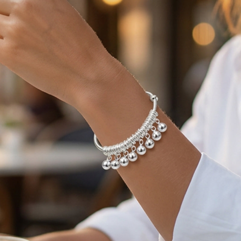 📢📢⏰Adjustable Silver Bell Charm Bangle Bracelet