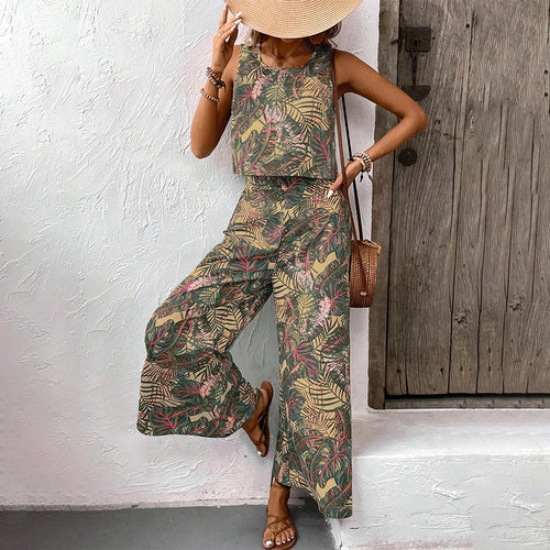📢📢30% OFF !! ⏰ Women's Printed Sleeveless Top & Wide-Leg Pants Set – Flowy & breathable – Perfect for summer, beach or resort wear – effortless chic 🌸