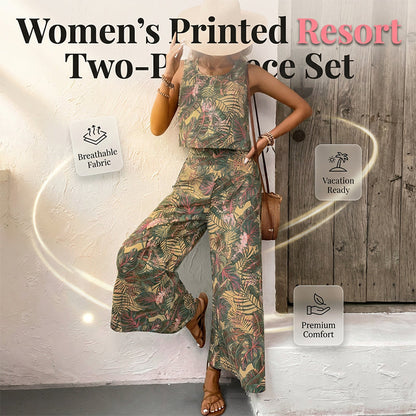 📢📢30% OFF !! ⏰ Women's Printed Sleeveless Top & Wide-Leg Pants Set – Flowy & breathable – Perfect for summer, beach or resort wear – effortless chic 🌸