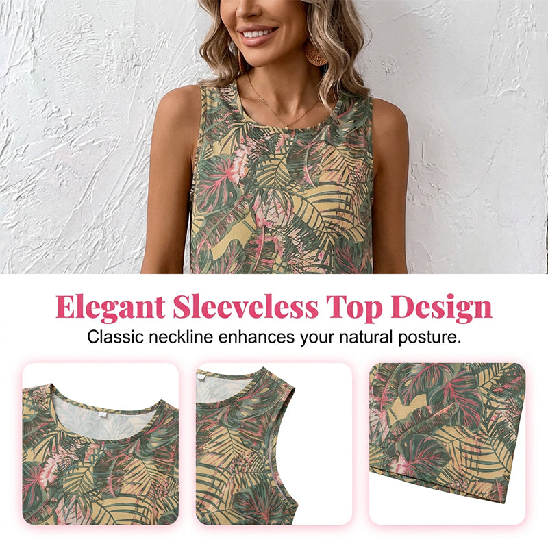 📢📢30% OFF !! ⏰ Women's Printed Sleeveless Top & Wide-Leg Pants Set – Flowy & breathable – Perfect for summer, beach or resort wear – effortless chic 🌸