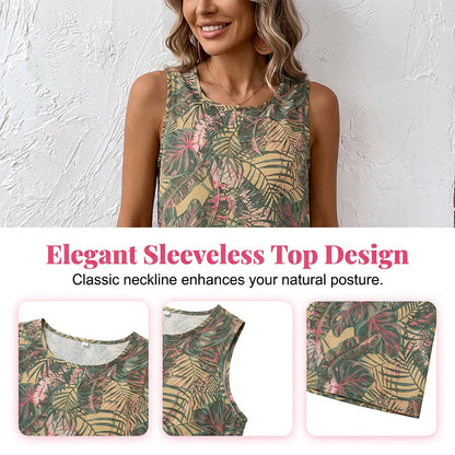 📢📢30% OFF !! ⏰ Women's Printed Sleeveless Top & Wide-Leg Pants Set – Flowy & breathable – Perfect for summer, beach or resort wear – effortless chic 🌸