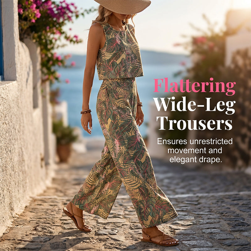 📢📢30% OFF !! ⏰ Women's Printed Sleeveless Top & Wide-Leg Pants Set – Flowy & breathable – Perfect for summer, beach or resort wear – effortless chic 🌸