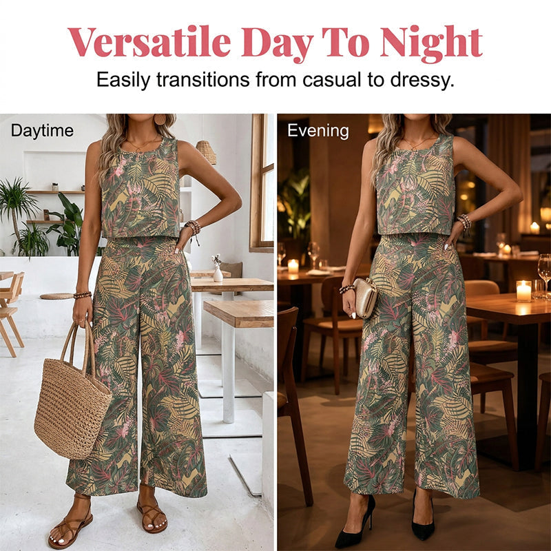 📢📢30% OFF !! ⏰ Women's Printed Sleeveless Top & Wide-Leg Pants Set – Flowy & breathable – Perfect for summer, beach or resort wear – effortless chic 🌸