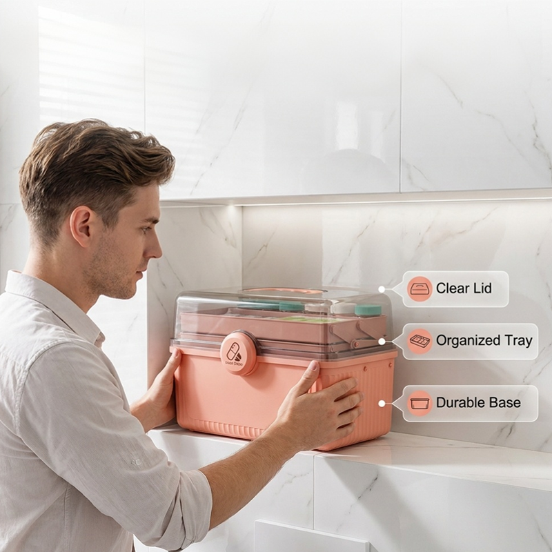 Multi-Tier First Aid Kit Organizer with Clear Lid