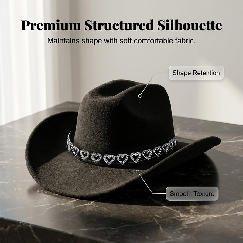 👒 Women's Rhinestone Heart Cowboy Hat Elegant French Jazz Fedora❤️