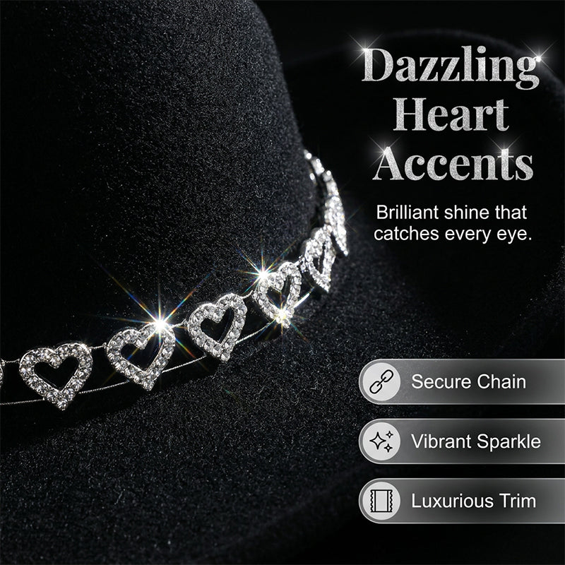 👒 Women's Rhinestone Heart Cowboy Hat Elegant French Jazz Fedora❤️
