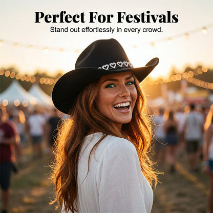👒 Women's Rhinestone Heart Cowboy Hat Elegant French Jazz Fedora❤️