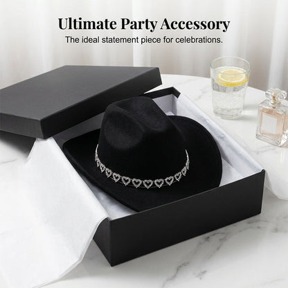 👒 Women's Rhinestone Heart Cowboy Hat Elegant French Jazz Fedora❤️