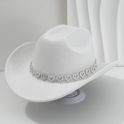 👒 Women's Rhinestone Heart Cowboy Hat Elegant French Jazz Fedora❤️