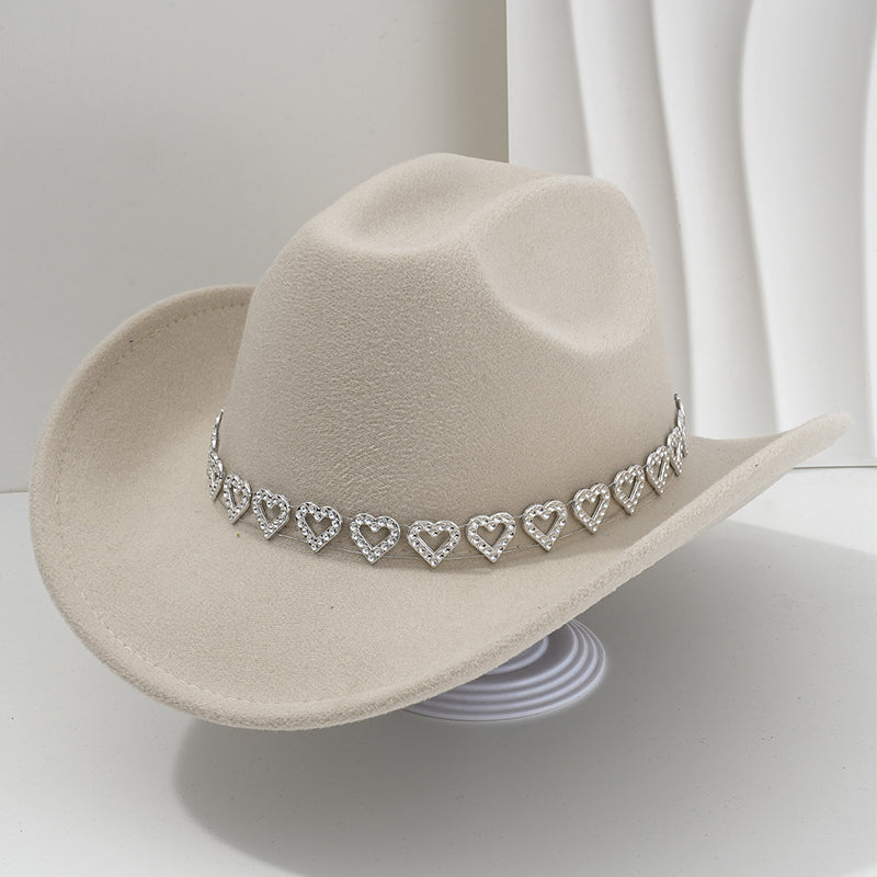 👒 Women's Rhinestone Heart Cowboy Hat Elegant French Jazz Fedora❤️