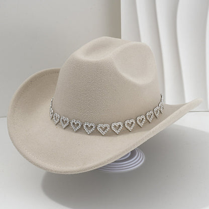 👒 Women's Rhinestone Heart Cowboy Hat Elegant French Jazz Fedora❤️