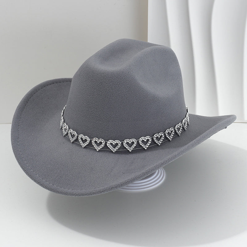 👒 Women's Rhinestone Heart Cowboy Hat Elegant French Jazz Fedora❤️