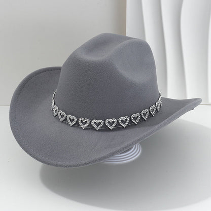 👒 Women's Rhinestone Heart Cowboy Hat Elegant French Jazz Fedora❤️