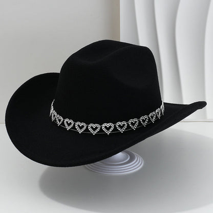 👒 Women's Rhinestone Heart Cowboy Hat Elegant French Jazz Fedora❤️