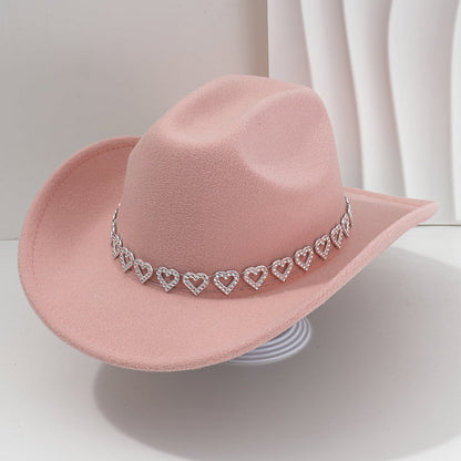 👒 Women's Rhinestone Heart Cowboy Hat Elegant French Jazz Fedora❤️