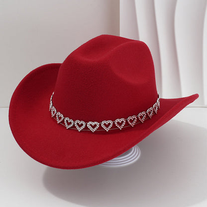 👒 Women's Rhinestone Heart Cowboy Hat Elegant French Jazz Fedora❤️