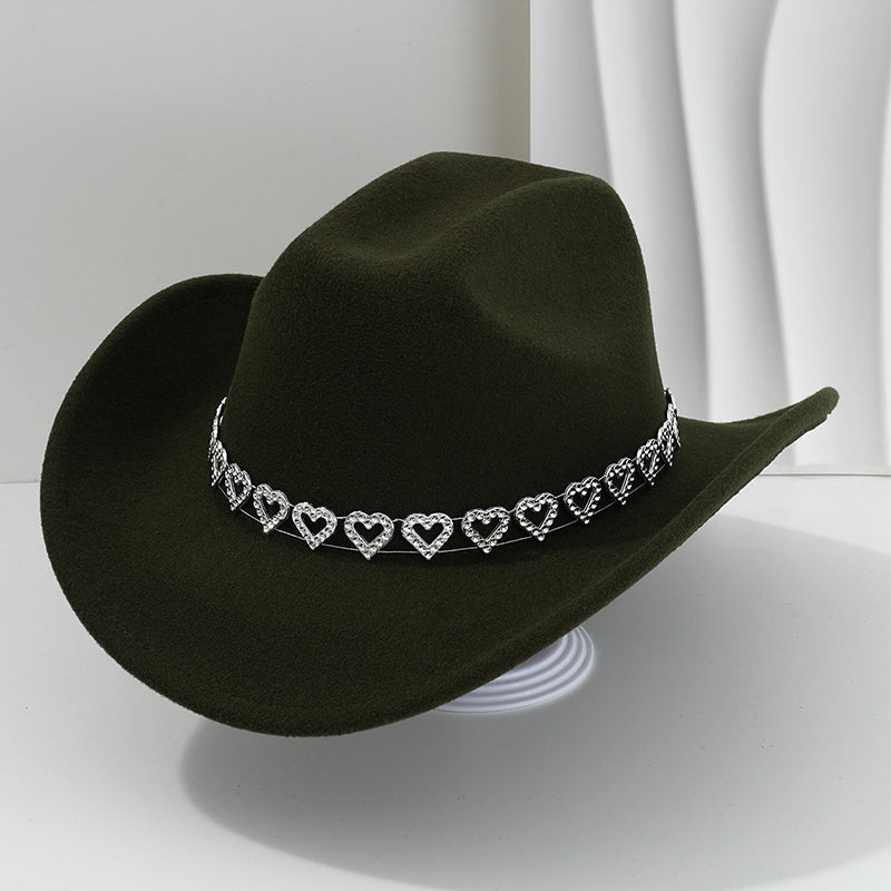 👒 Women's Rhinestone Heart Cowboy Hat Elegant French Jazz Fedora❤️