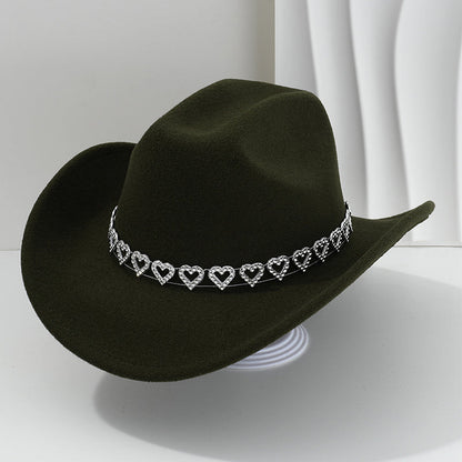 👒 Women's Rhinestone Heart Cowboy Hat Elegant French Jazz Fedora❤️