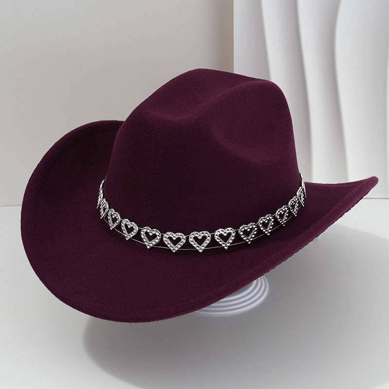 👒 Women's Rhinestone Heart Cowboy Hat Elegant French Jazz Fedora❤️