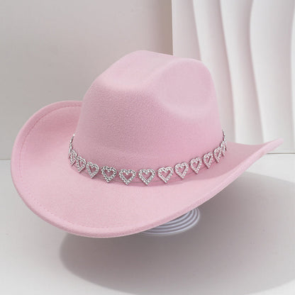 👒 Women's Rhinestone Heart Cowboy Hat Elegant French Jazz Fedora❤️