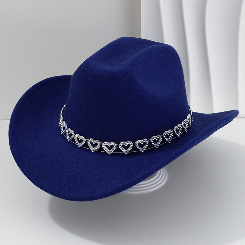 👒 Women's Rhinestone Heart Cowboy Hat Elegant French Jazz Fedora❤️