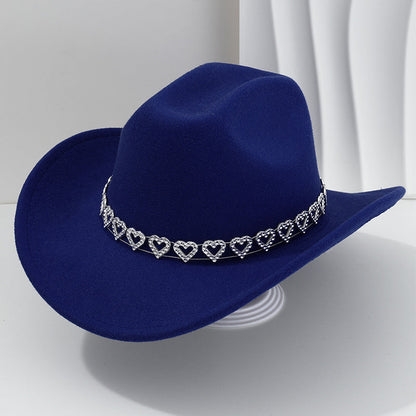 👒 Women's Rhinestone Heart Cowboy Hat Elegant French Jazz Fedora❤️