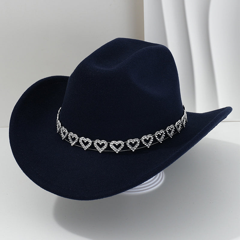 👒 Women's Rhinestone Heart Cowboy Hat Elegant French Jazz Fedora❤️