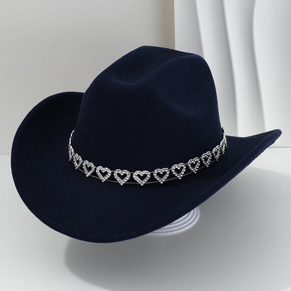 👒 Women's Rhinestone Heart Cowboy Hat Elegant French Jazz Fedora❤️