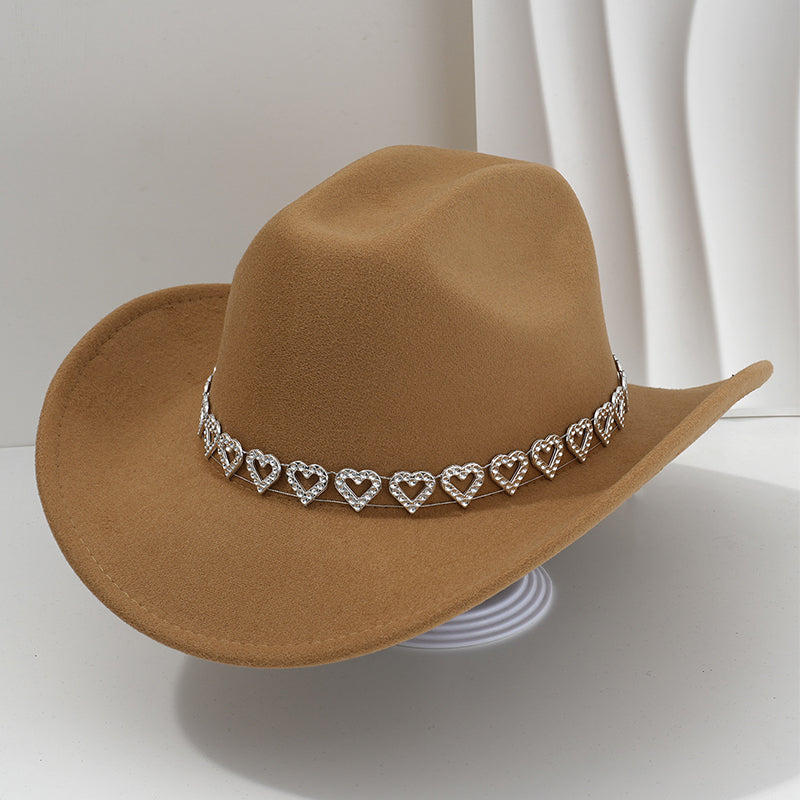 👒 Women's Rhinestone Heart Cowboy Hat Elegant French Jazz Fedora❤️