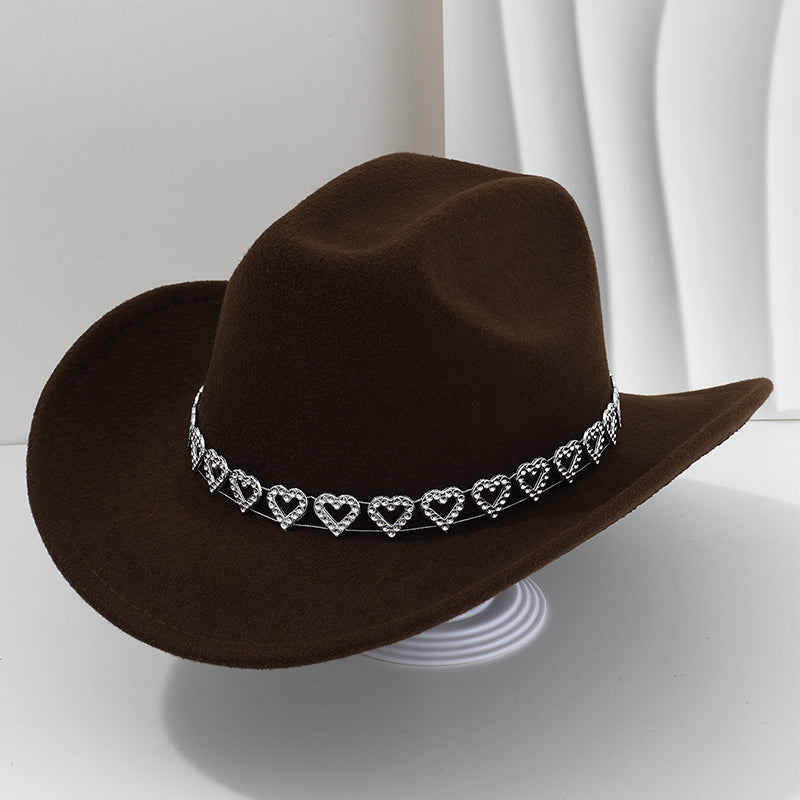 👒 Women's Rhinestone Heart Cowboy Hat Elegant French Jazz Fedora❤️