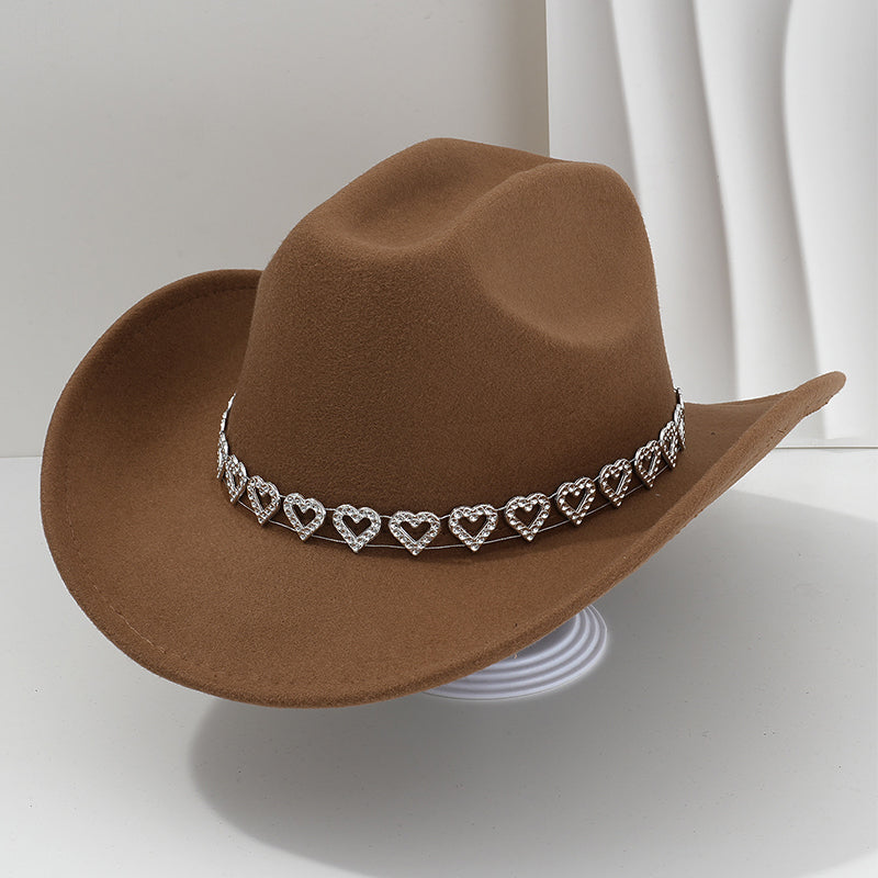 👒 Women's Rhinestone Heart Cowboy Hat Elegant French Jazz Fedora❤️