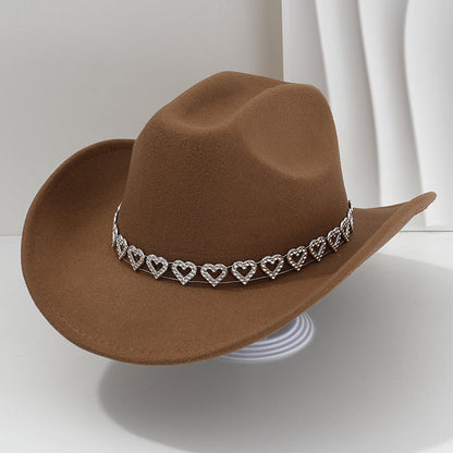 👒 Women's Rhinestone Heart Cowboy Hat Elegant French Jazz Fedora❤️