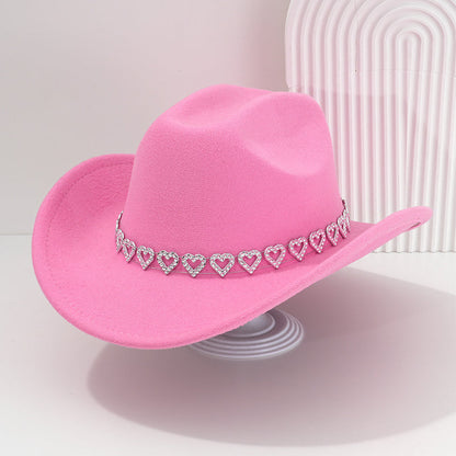 👒 Women's Rhinestone Heart Cowboy Hat Elegant French Jazz Fedora❤️