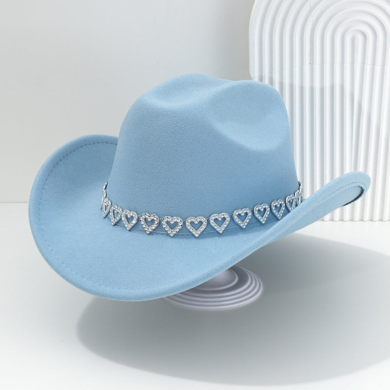 👒 Women's Rhinestone Heart Cowboy Hat Elegant French Jazz Fedora❤️
