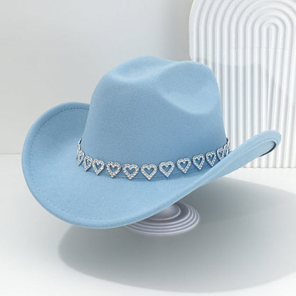 👒 Women's Rhinestone Heart Cowboy Hat Elegant French Jazz Fedora❤️
