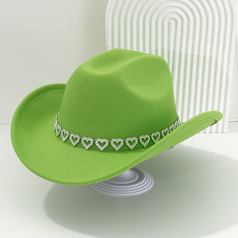 👒 Women's Rhinestone Heart Cowboy Hat Elegant French Jazz Fedora❤️