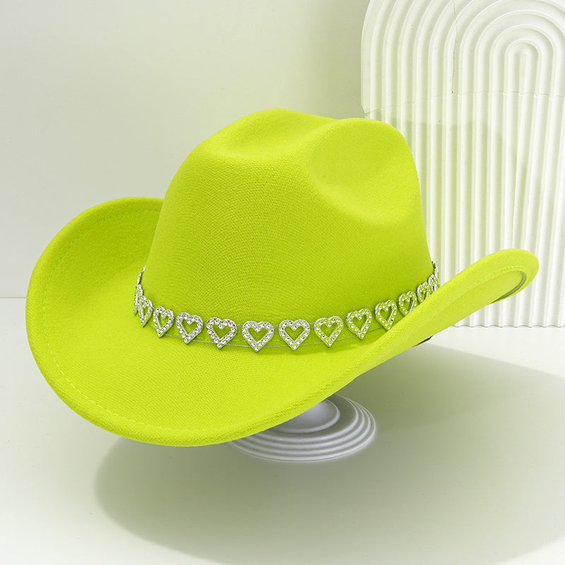 👒 Women's Rhinestone Heart Cowboy Hat Elegant French Jazz Fedora❤️