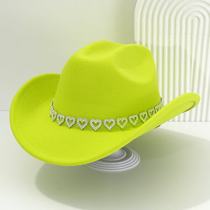 👒 Women's Rhinestone Heart Cowboy Hat Elegant French Jazz Fedora❤️