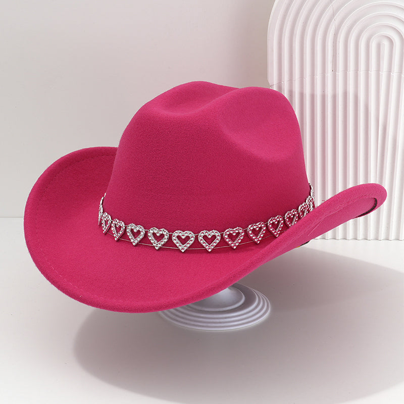 👒 Women's Rhinestone Heart Cowboy Hat Elegant French Jazz Fedora❤️